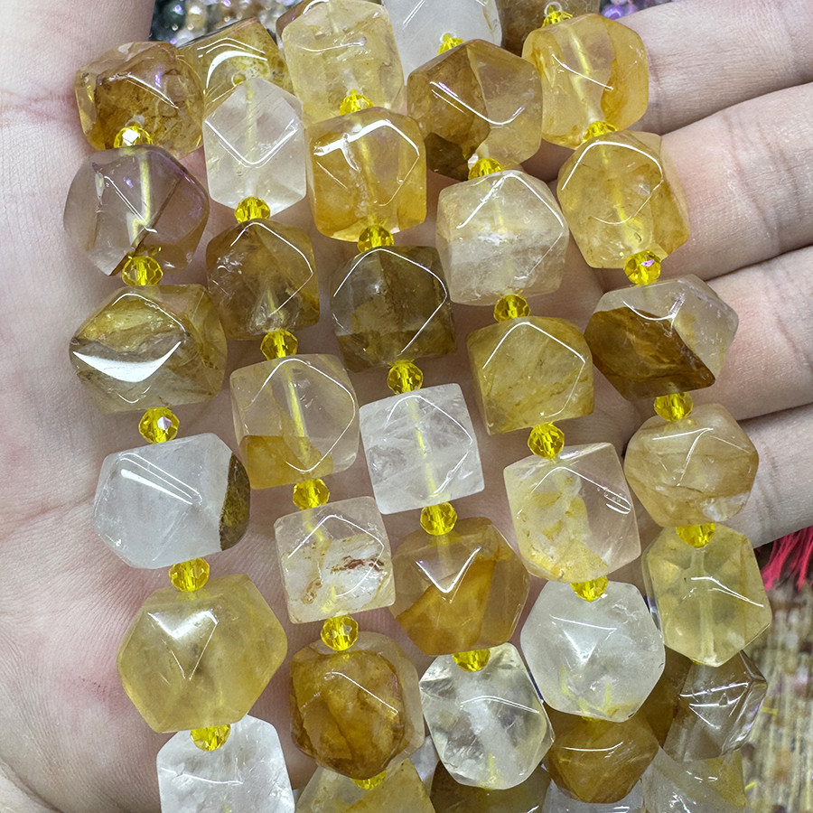 天然黄胶花石散珠方糖切面胶花晶原石手链项链DIY半成品手串饰品