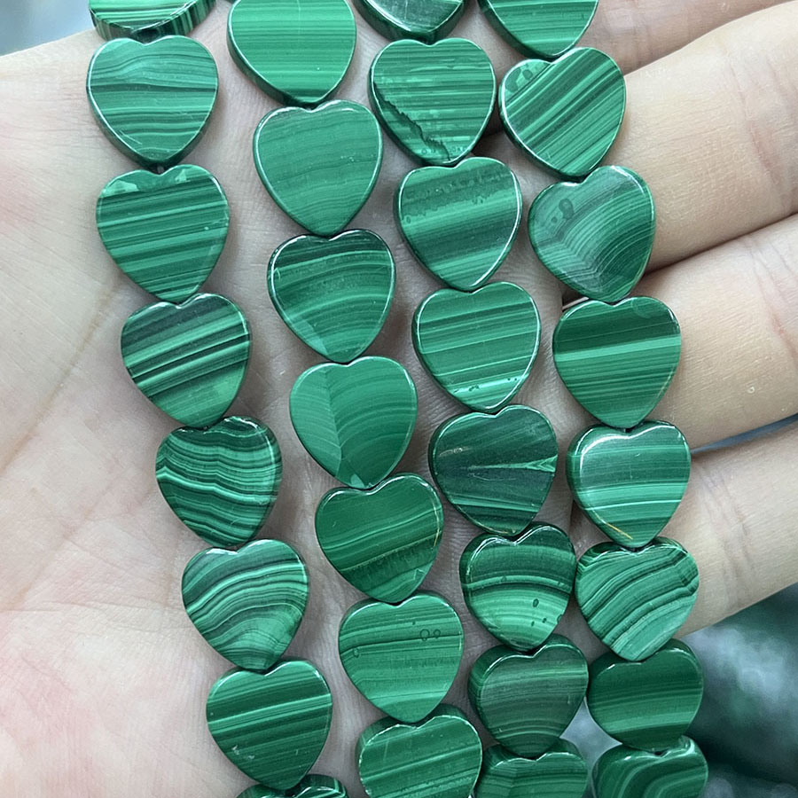 天然孔雀石水晶散珠心形diy手串