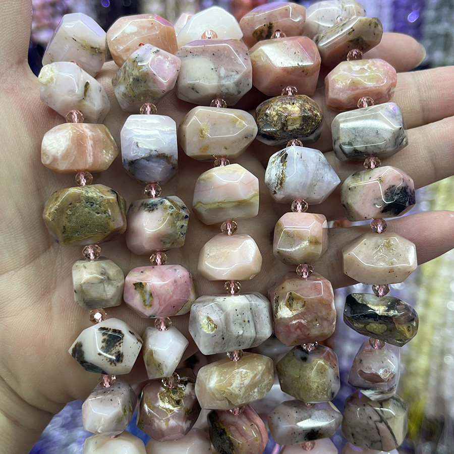 天然粉澳宝散珠不定形切面澳宝原石手链项链半成品DIY手串珠饰品