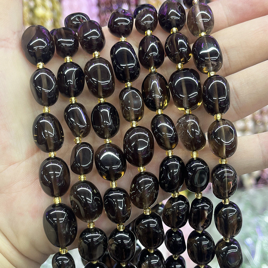 天然茶水晶散珠随形烟水晶原石手链项链DIY半成品手串饰品配件珠