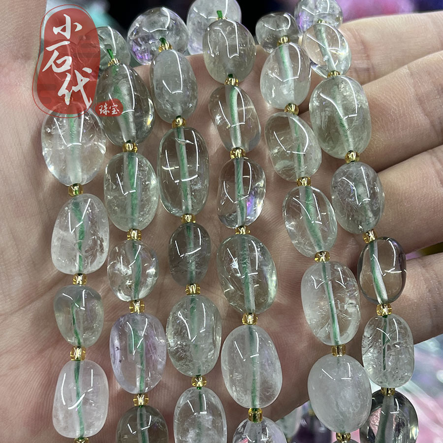 天然绿水晶随形光面水晶diy手串