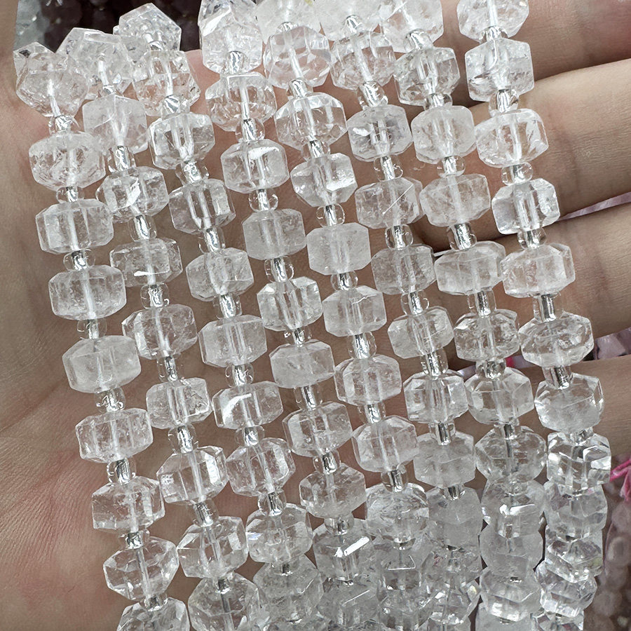 天然白水晶切面散珠白水晶原石车轮珠手链项链半成品DIY手串饰品