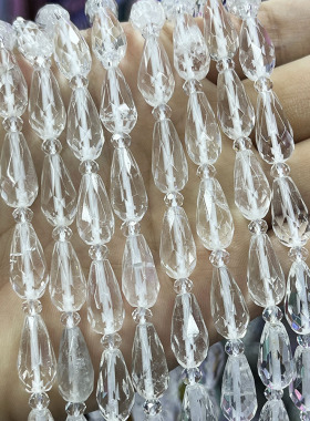 天然白水晶水滴sl项链diy散珠