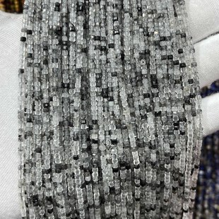 天然黑发晶方糖切面散珠手链项链半成品DIY正方形水晶手串珠饰品