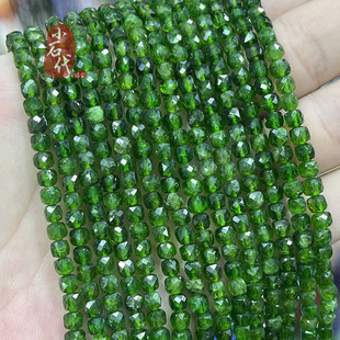 天然绿透辉石方糖切面散珠手链项链半成品DIY正方形手串饰品配件
