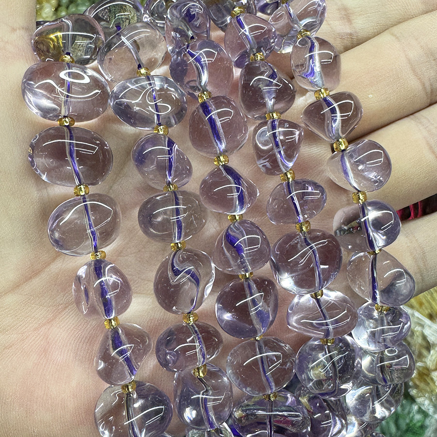 天然浅紫水晶散珠随形糖豆原石手链项链水晶DIY半成品手串珠饰品