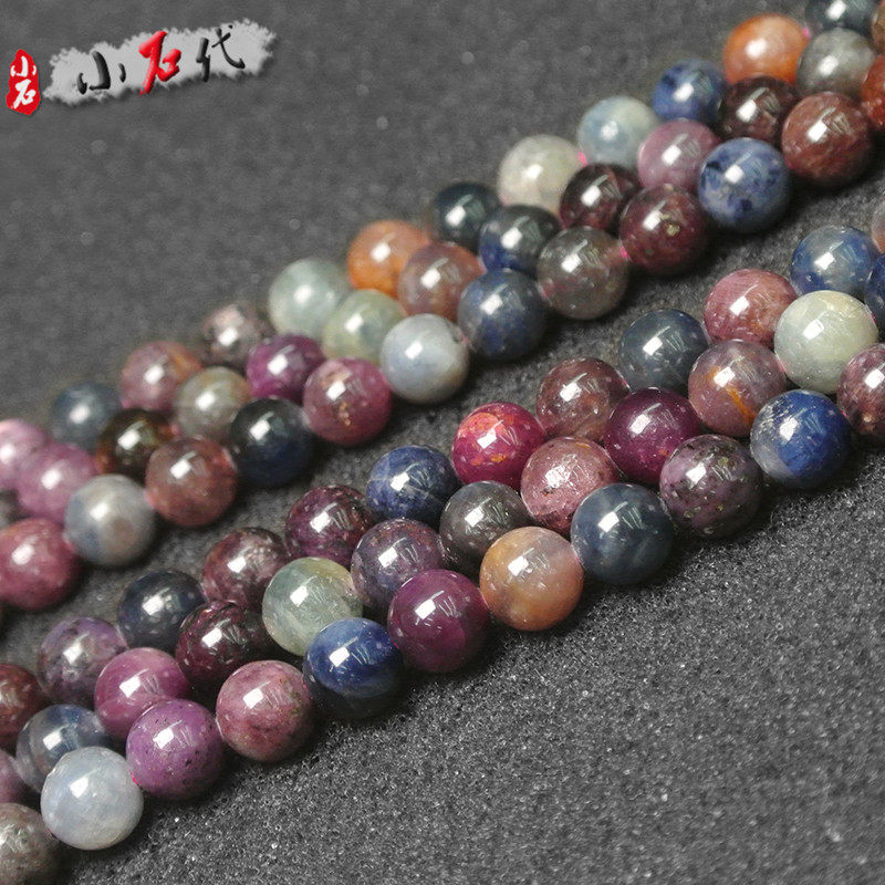 天然红蓝宝散珠圆珠红宝石蓝宝石手链项链diy配件半成品手串饰品