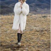 C家尾D慵懒风编织仿羊驼环保皮草 冬季 厚翻领宽松大件外套大衣