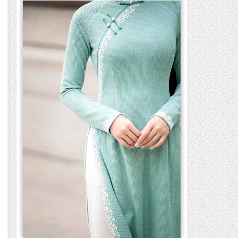 蓝色民国复古风旗袍裙