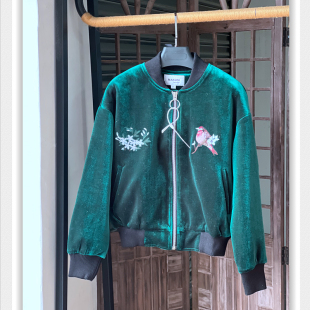 亏清处理-墨绿色丝绒青春少女学院风短外套 春秋冬棒球服实拍现货
