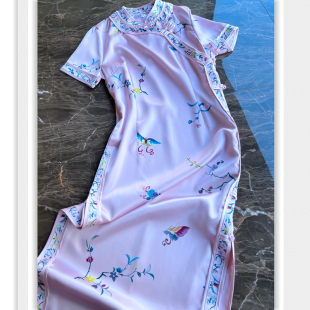 似锦繁华同款旗袍 开襟宽包边短袖立裁上肩有省修身高开叉礼服