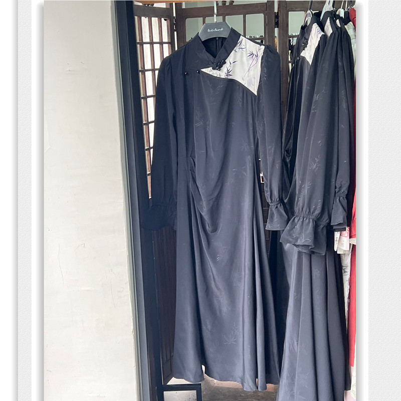 国风复古连衣裙 中式改良款旗袍长款 长袖春秋款拼接时髦,女装/女士精品,连衣裙,淘宝优惠券,粉丝福利购,淘宝优惠卷