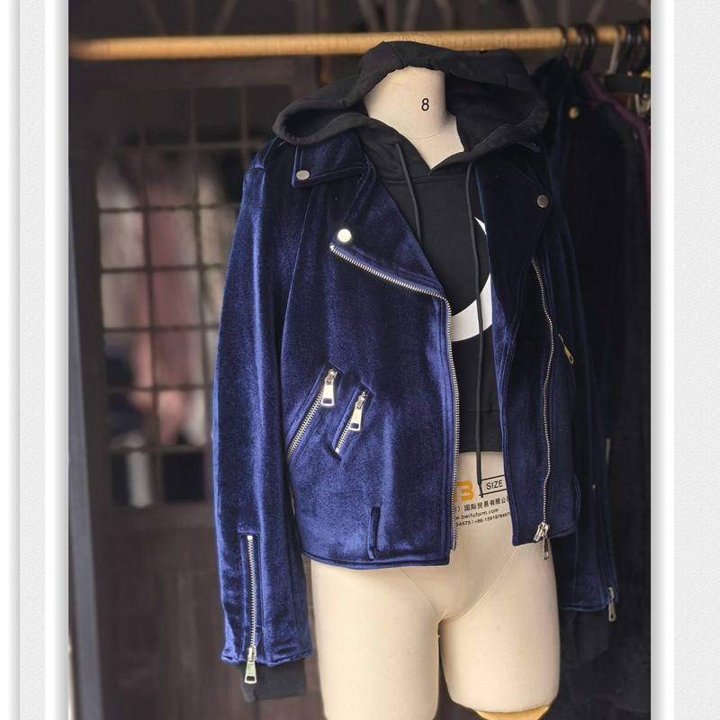 清-蓝色夹克短外套 帅气金丝绒春秋款个性翻领 机车上衣小个子女,女装/女士精品,短外套,淘宝优惠券,粉丝福利购,淘宝优惠卷