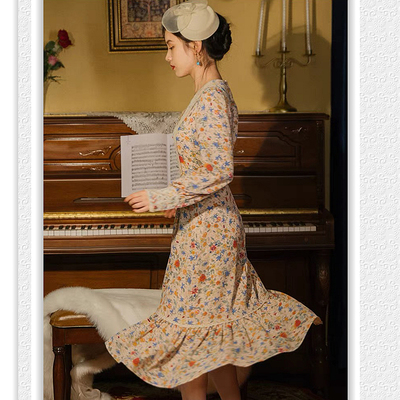 法式优雅复古鱼尾连衣裙