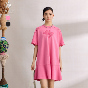 宽松显瘦圆领短款 一城画一2025夏季 简约风修身 新款 连衣裙女 时尚