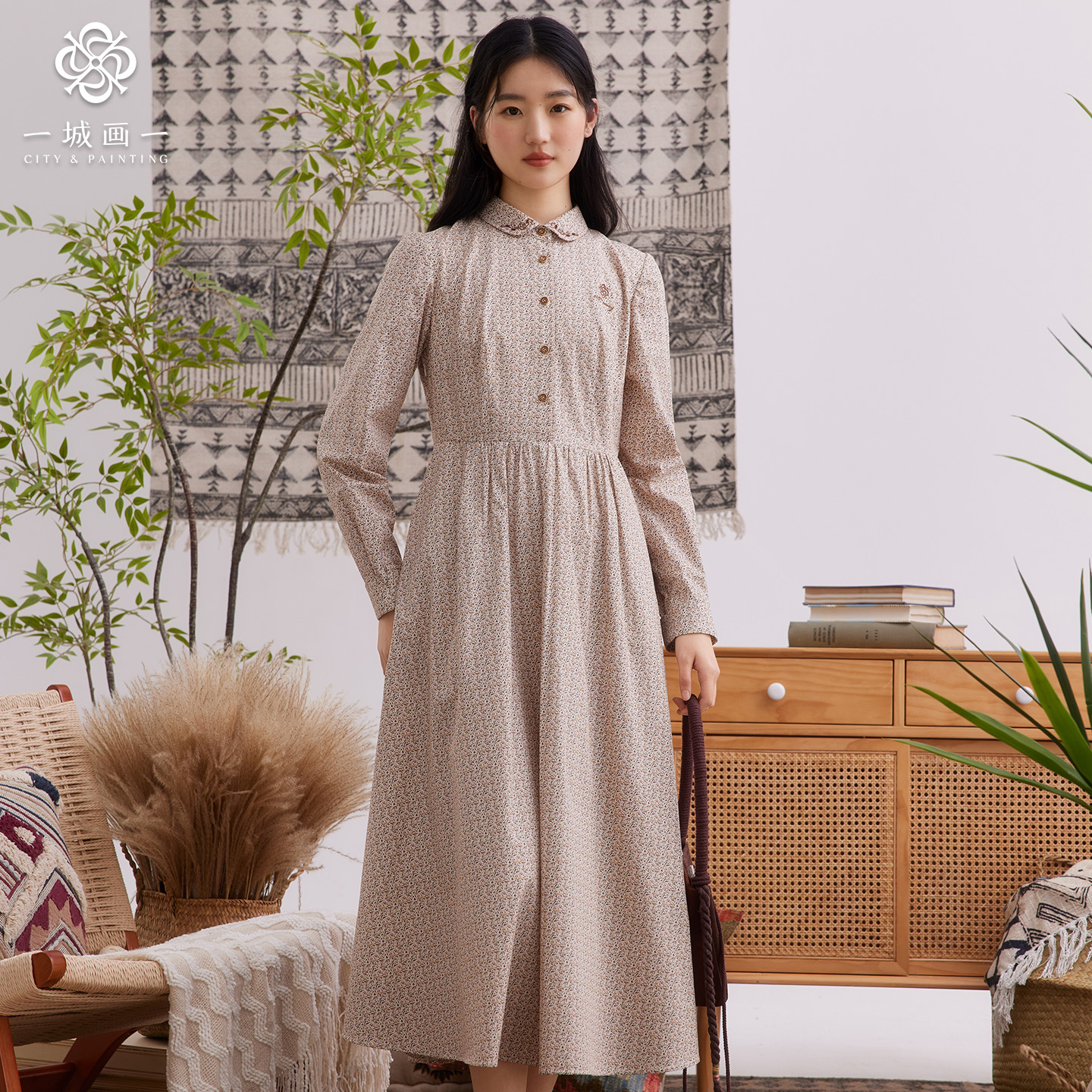 【慢相逢】一城画一2025连衣裙秋长款复古显瘦小众气质碎花长裙