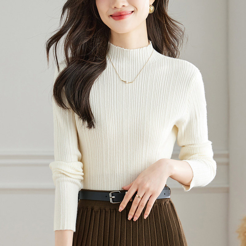 2023 Winter Women's New Fashionable Half High Neck Long Sleeve Style Versatile Slimming Bottom Sweater 111329P70_voghion.com