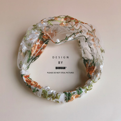 夏季薄款蕾丝葡萄花刺绣束发带