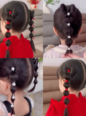 儿童红色珍珠小抓夹女童新年发饰小女孩过年编发发夹小发扣迷你