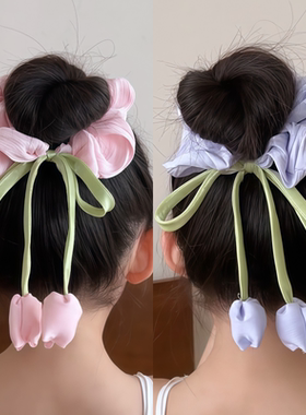 粉色郁金香蝴蝶结大肠发圈女童