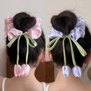 粉色郁金香蝴蝶结大肠发圈女童扎头发丸子头发绳头绳儿童皮筋发饰