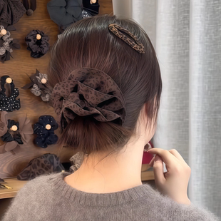 豹纹复古双层大肠发圈女秋肥肠头绳辣妹丸子头皮筋女扎头发绳头圈