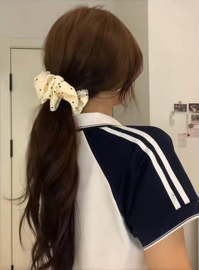 白色波点香蕉夹女一字夹竖夹半扎发甜美发夹后脑勺甜美马尾夹发饰