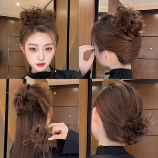 高级感千金风~ 咖色羽毛抓夹秋冬鲨鱼夹女驼鸟毛发夹后脑勺半扎发