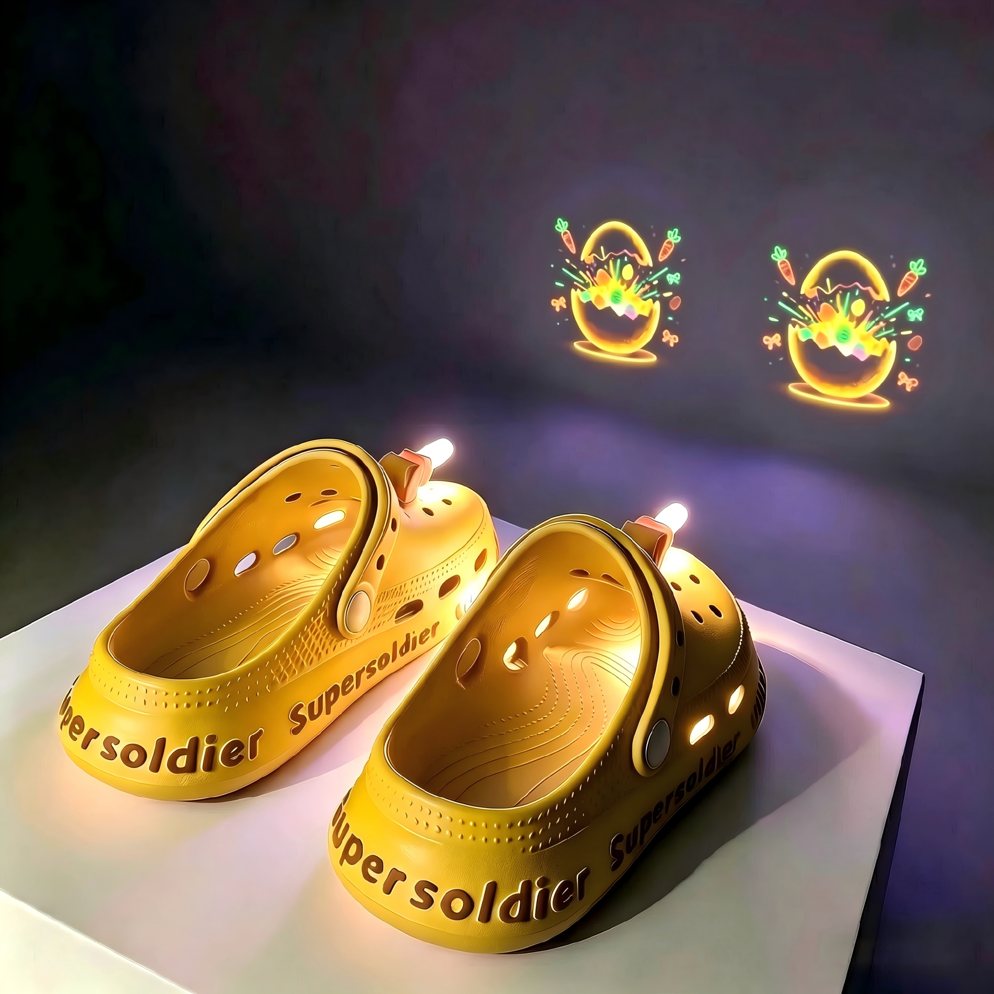 儿童洞洞鞋投影灯图片更换卡通兔子恐龙LED发光配饰Crocs鞋扣鞋花