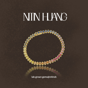 NITINHUANG实验室培育彩色蓝宝石通体925纯银镀真金百搭彩虹手链