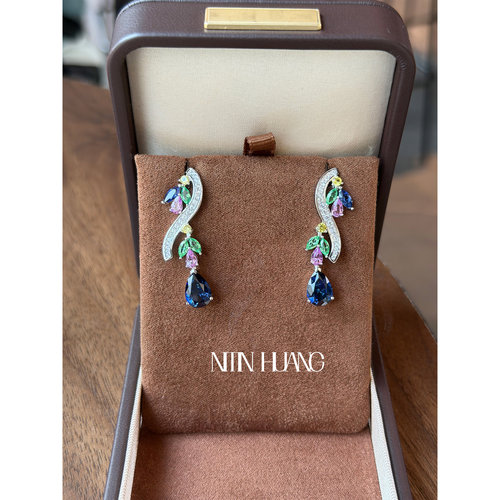 培育蓝宝石耳钉欧美时尚款