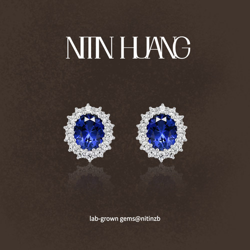 NITINHUANG培育蓝宝石戴妃耳钉