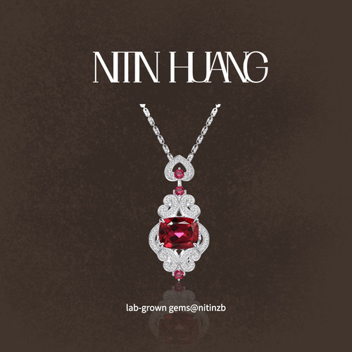 NITIN HUANG培育红宝石4克拉鸽血红吊坠新中式吊坠
