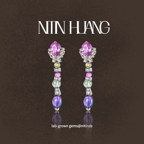 培育彩色蓝宝石高级耳坠