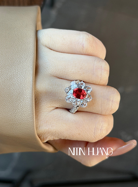 NITIN HUANG培育蓝宝石绝地武士戒指白蓝宝群镶嵌通体925银镀金