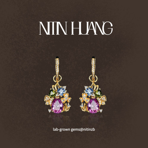 紫色蓝宝石可拆花束耳钉