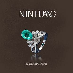 NITIN HUANG哥伦比亚培育祖母绿4克拉为爱加冕皇冠戒指