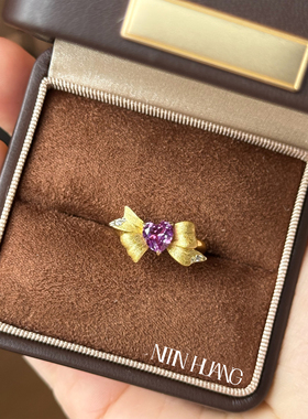 NITIN HUANG培育心形紫色蓝宝石戒指1ct925纯银镀金