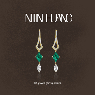 NITIN 特殊切割哥伦比亚培育祖母绿耳坠通体925纯银 HUANG卡家同款