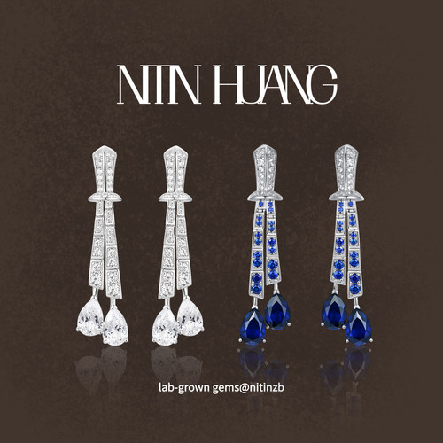 培育蓝宝石耳坠通体925纯银