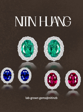 NITINHUANG 通体925纯银 哥伦比亚木佐祖母绿耳钉 培育宝石2克拉