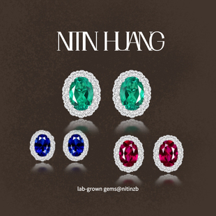 培育宝石2克拉 哥伦比亚木佐祖母绿耳钉 NITINHUANG 通体925纯银