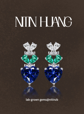 NITINHUANG 实验室培育祖母绿 合成蓝宝石爱心耳坠 通体925银镀金