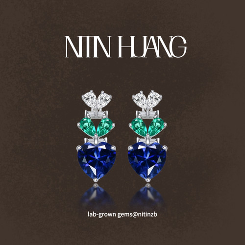 实验室培育宝石祖母绿爱心耳坠