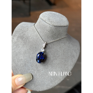 NITINHUANG培育蓝宝石吊坠9克拉可开合925纯银电镀真金小众高级感