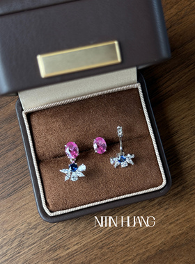 NITINHUANG培育蓝宝石两用耳钉1.5ct 可拆925纯银电镀真金