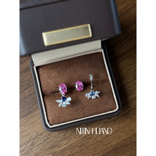 培育蓝宝石两用耳钉1.5ct