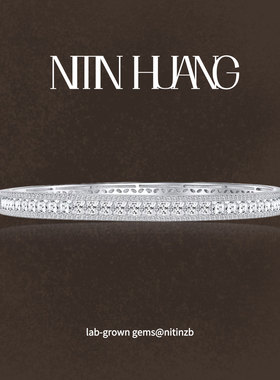 NITIN 全白高碳钻手镯多巴胺蓝宝渐变手环 通体925纯银镀金