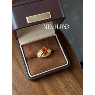 通体925 NITIN 戒指 培育帕帕拉恰日落蓝宝石 纯银镀金 HUANG