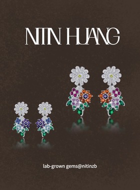 NITINHUANG 通体925纯银  培育蓝宝石耳坠 D家高珠 吊坠两用款